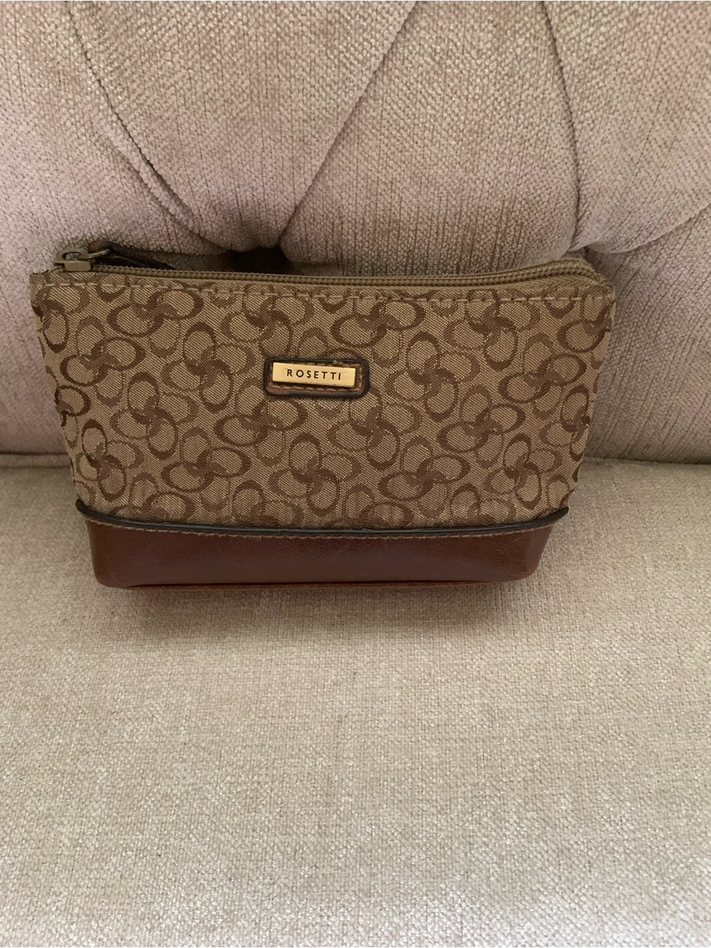 Rosetti Brown Canvas Monogram mini purse for coins with Leather Trim